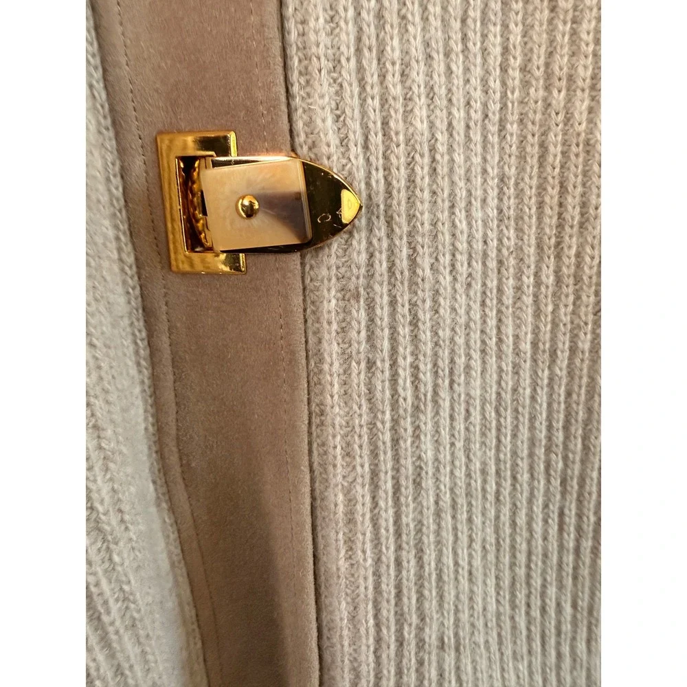 Tory Burch Rory Sweater Coat Tan Beige Cable Knit Classy Cardigan Coat Small